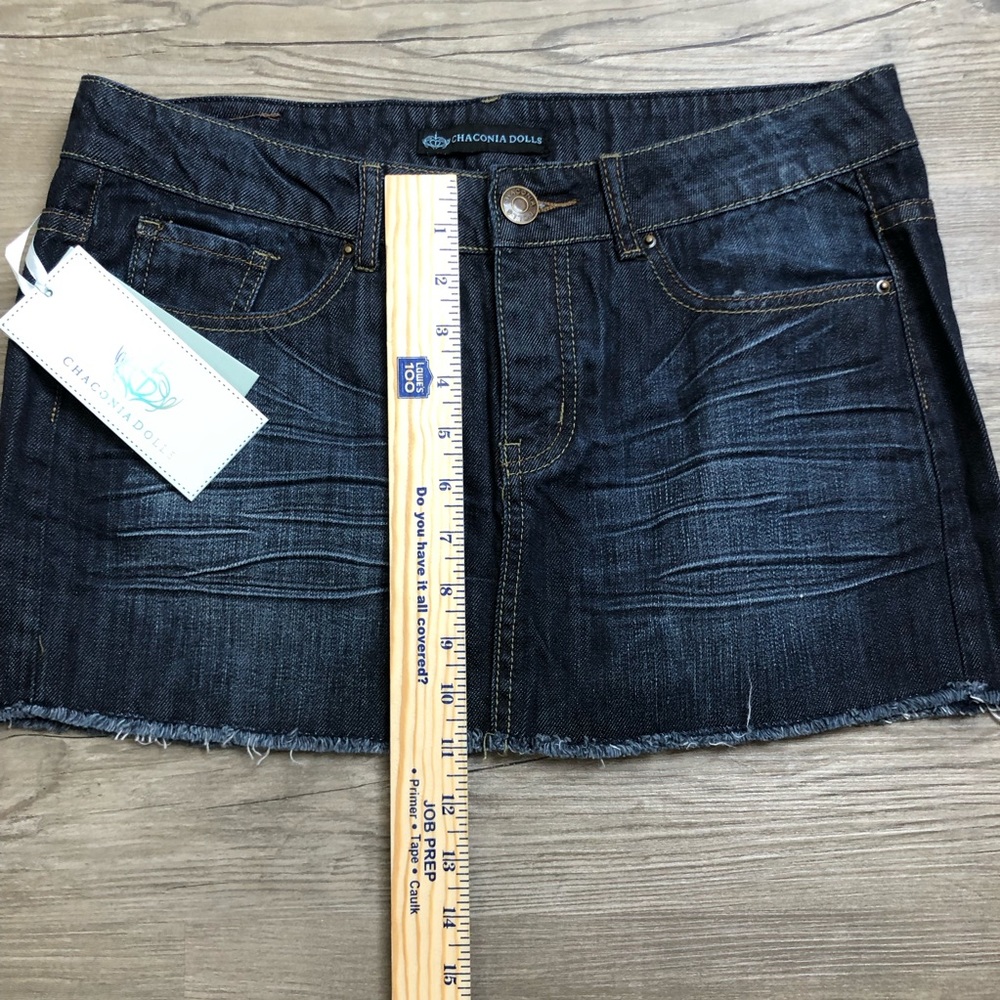 NEW Chaconia Dolls Denim Micro Mini Skirt Womens XL Dark Wash Cotton Preppy - Picture 7 of 10